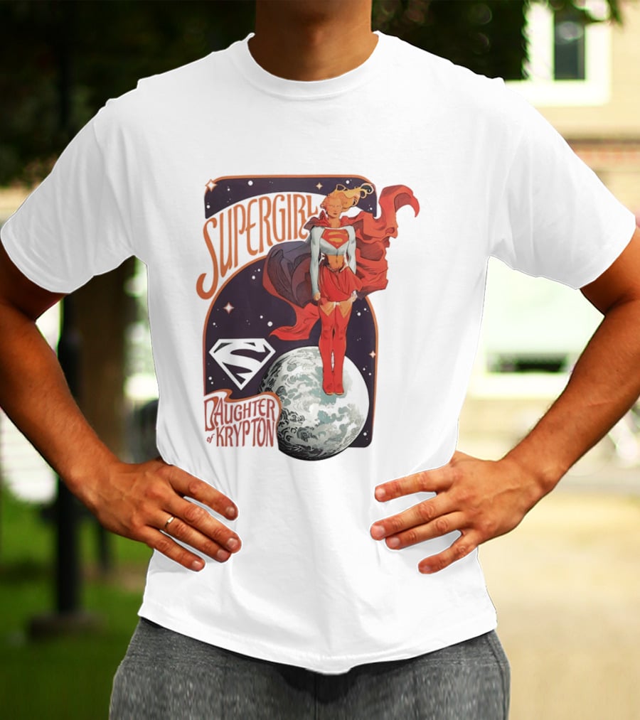 Supergirl Daughter Of Krypton DC Comic Style Superhero Logo Moon Scene T-Shirt