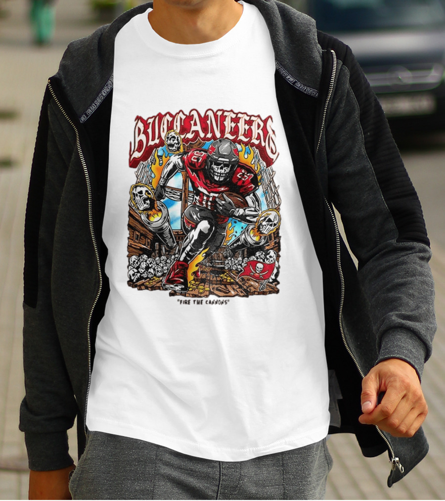 Buccaneers Fire The Cannons Skeleton Football T-Shirt