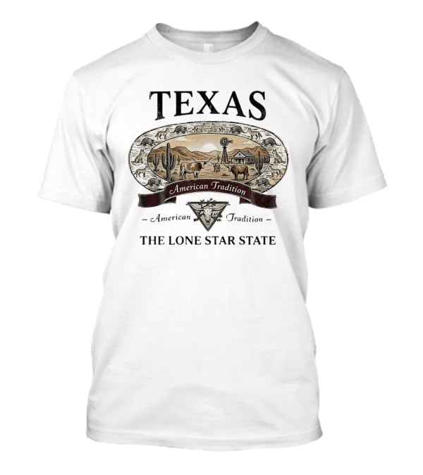 Texas American Tradition The Lone Star State Armadillo Longhorn Desert Scene T-Shirt