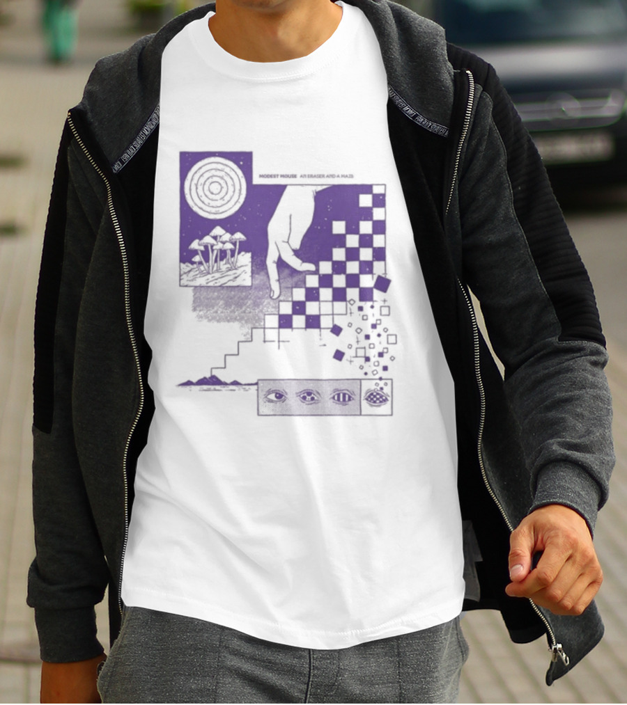 Modest Mouse An Eraser And A Maze Album Artwork Purple Checkerboard T-Shirt