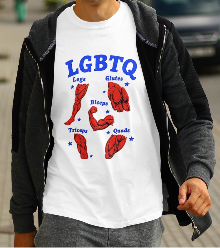 LGBTQ Muscular Anatomical Legs Glutes Biceps Triceps Quads Workout T-Shirt