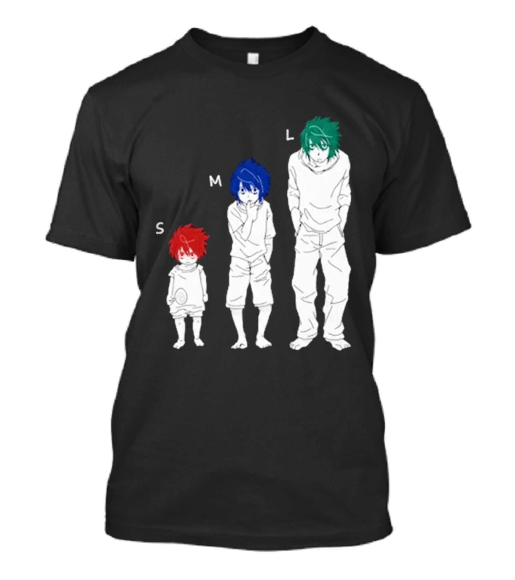Anime Death Note L Character Evolution Sizes S M L T-Shirt