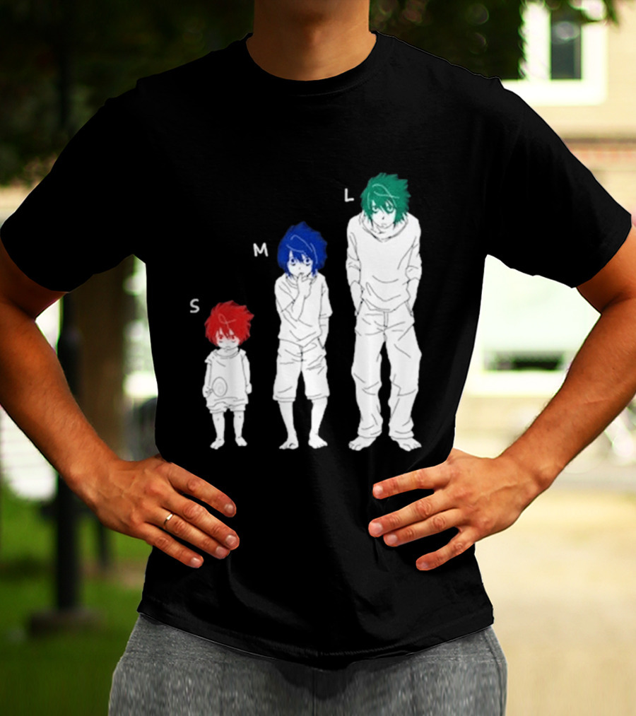 Anime Death Note L Character Evolution Sizes S M L T-Shirt