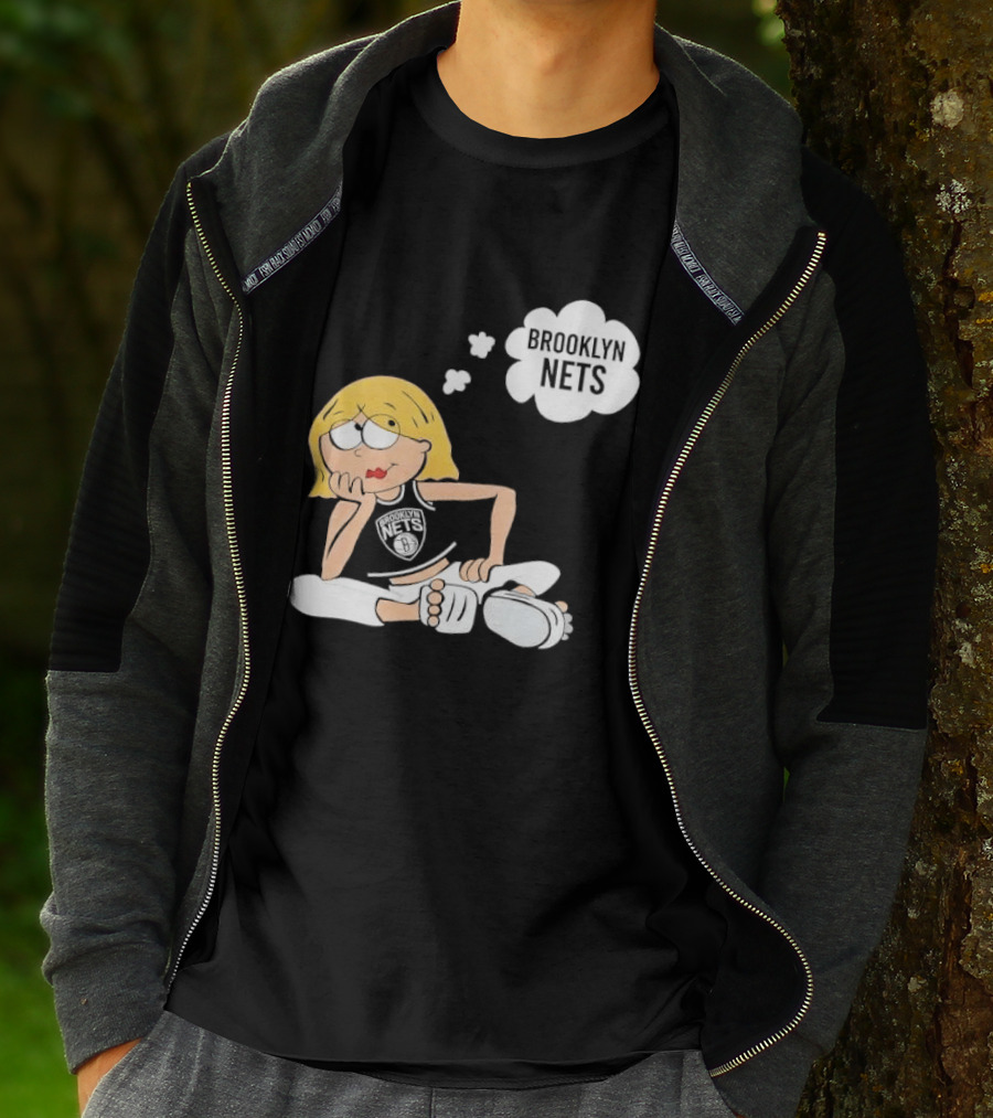 Brooklyn Nets Cartoon Girl With Glasses Thought Bubble NBA T-Shirt