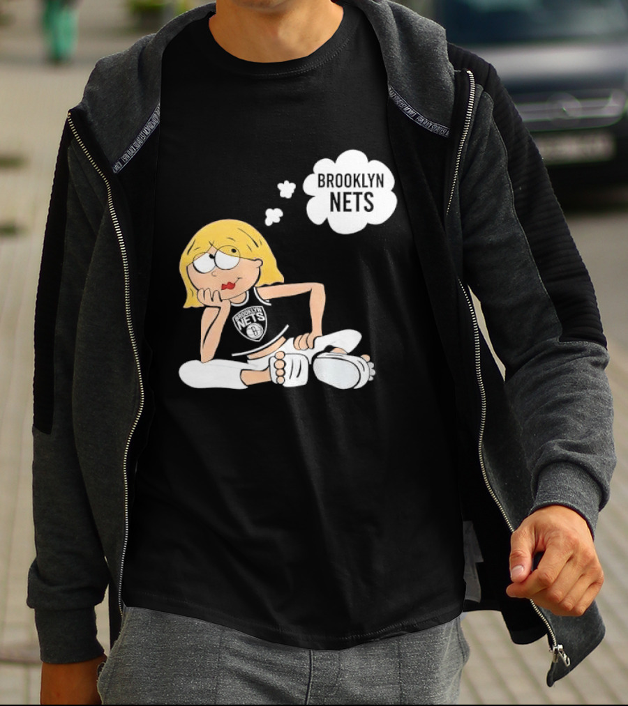 Brooklyn Nets Cartoon Girl With Glasses Thought Bubble NBA T-Shirt