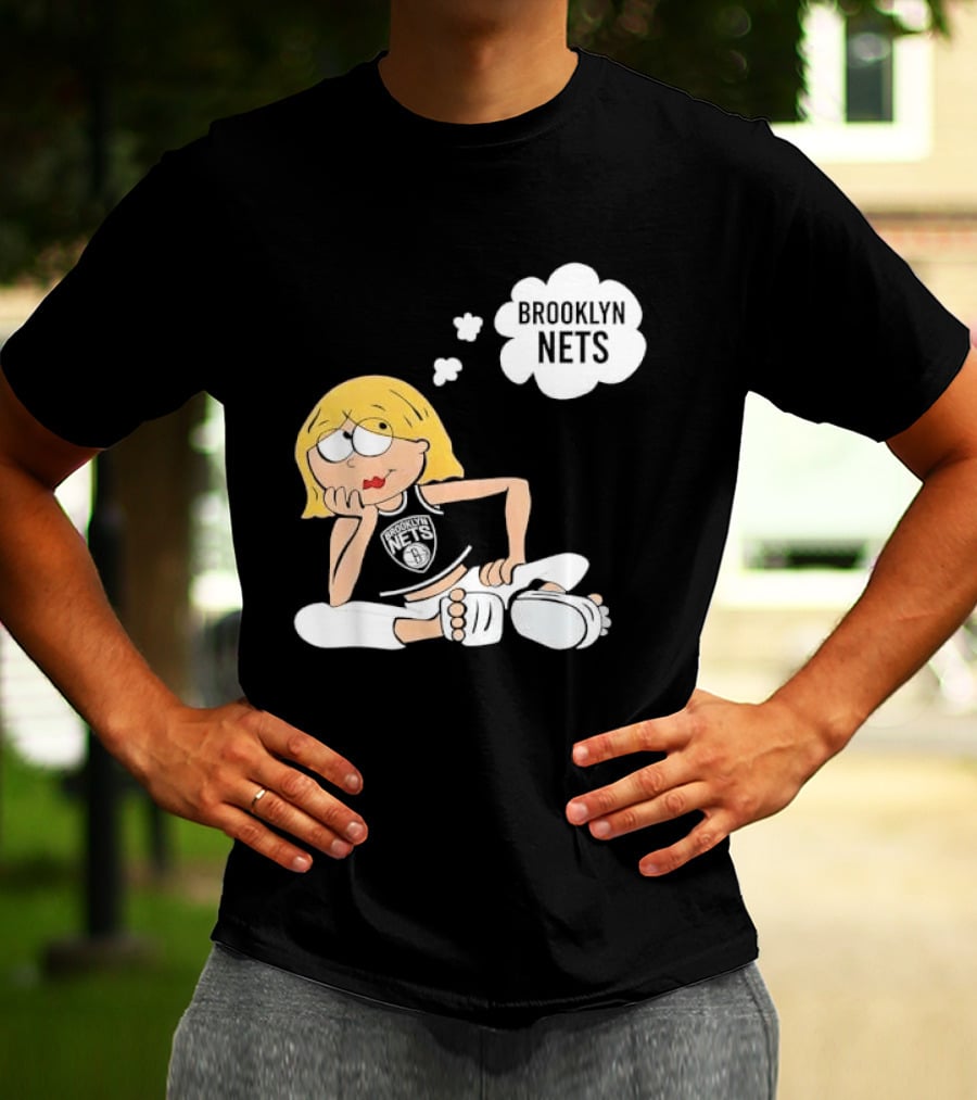 Brooklyn Nets Cartoon Girl With Glasses Thought Bubble NBA T-Shirt