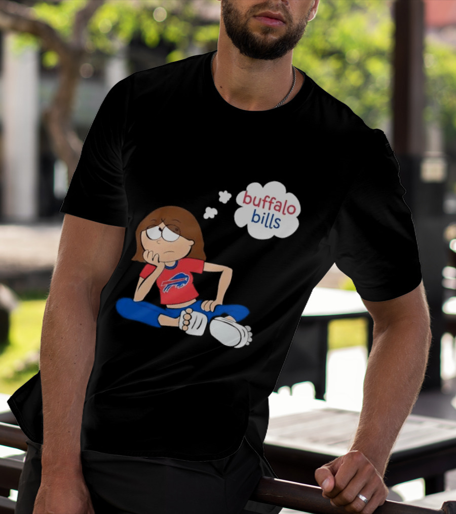 Buffalo Bills Cartoon Thoughtful Girl In Red And Blue Outfit T-Shirt