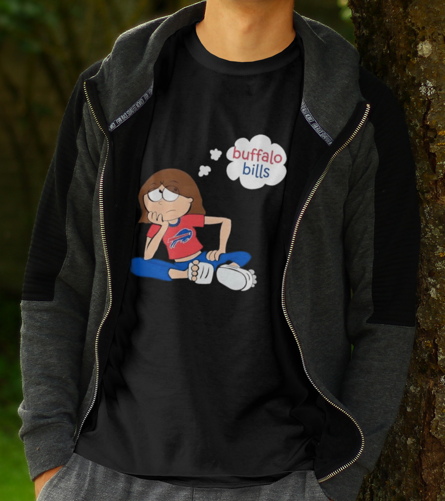 Buffalo Bills Cartoon Thoughtful Girl In Red And Blue Outfit T-Shirt