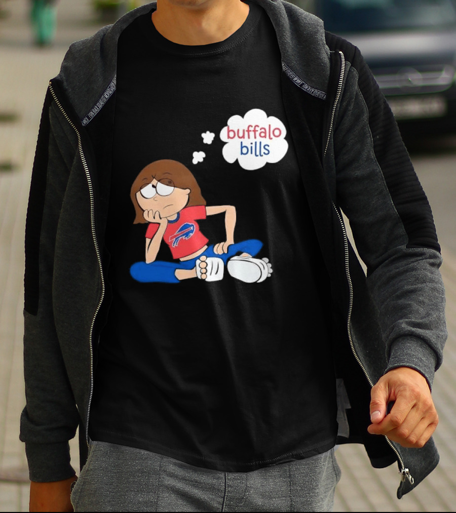 Buffalo Bills Cartoon Thoughtful Girl In Red And Blue Outfit T-Shirt