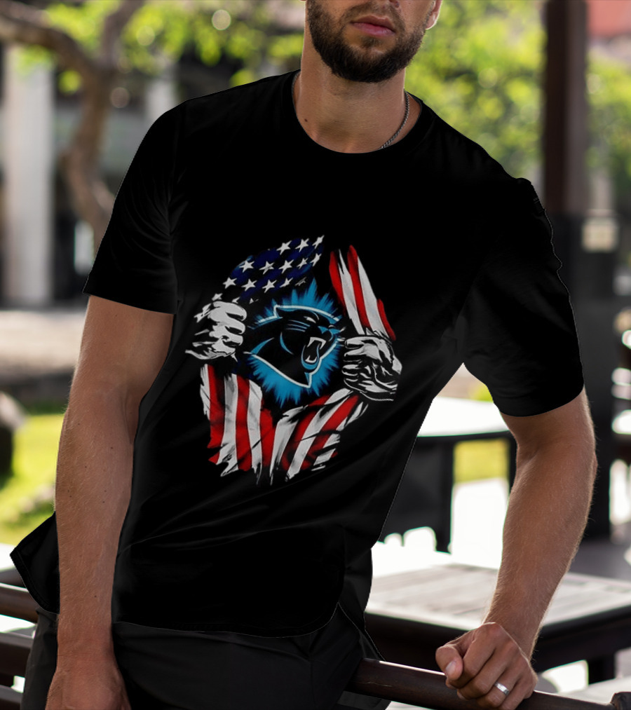 Carolina Panthers Super Man Skull Cap Backwards American Flag Panthers T-Shirt