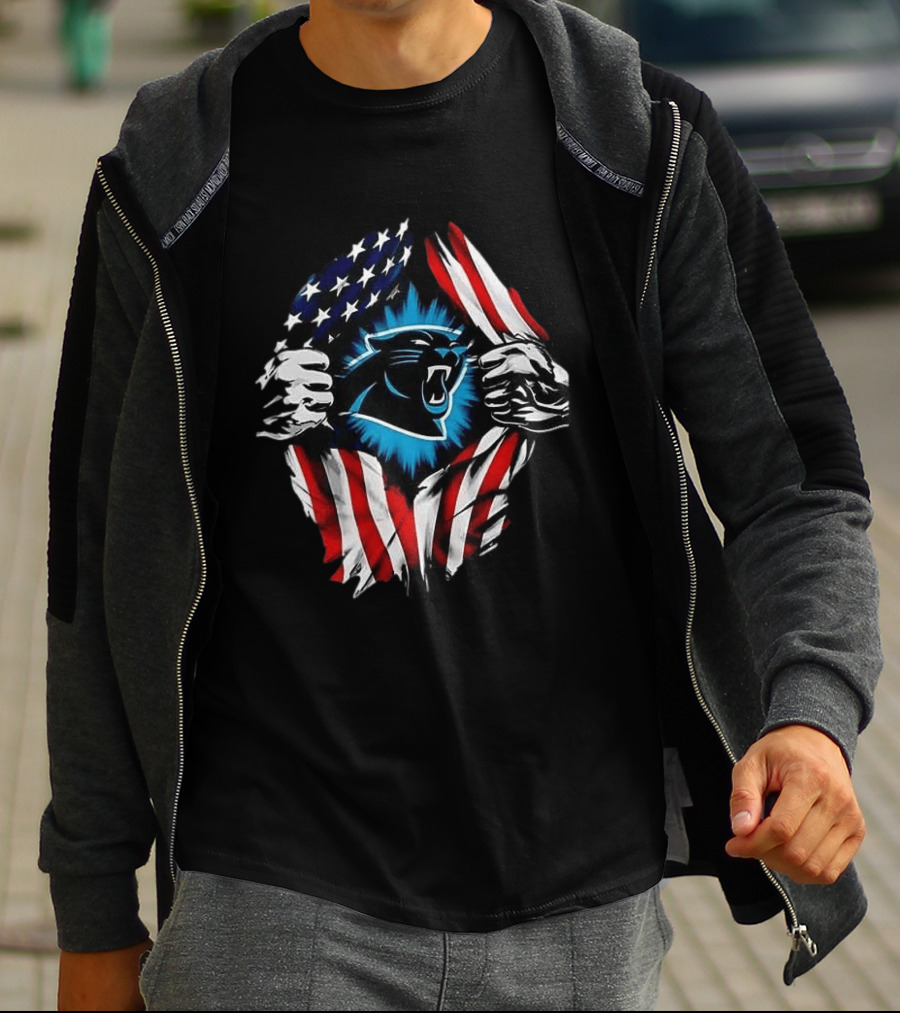 Carolina Panthers Super Man Skull Cap Backwards American Flag Panthers T-Shirt