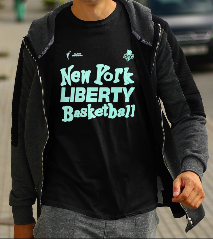 Jason Sudeikis Playa Society New York Liberty Basketball Wordmark T-Shirt