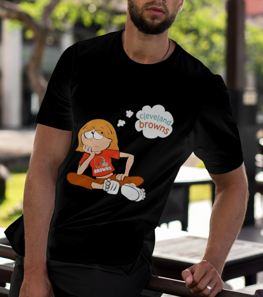 Cleveland Browns Cartoon Girl Sitting With Thought Bubble T-Shirt