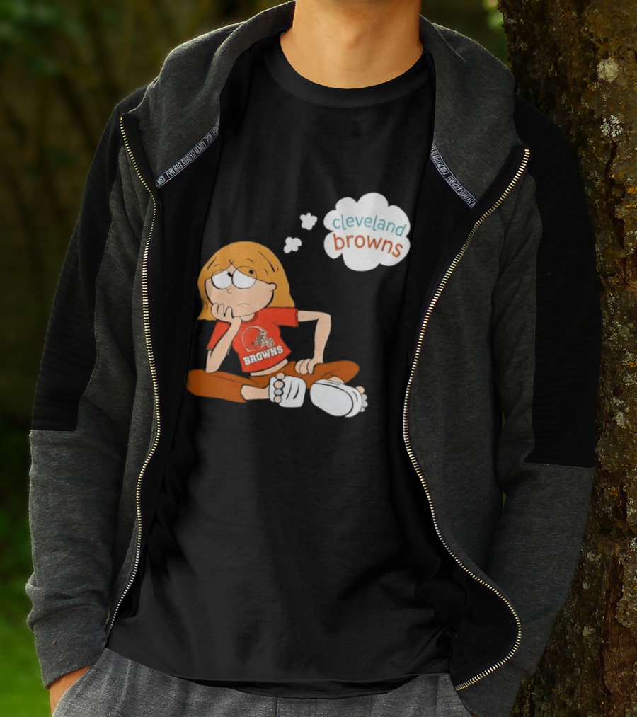 Cleveland Browns Cartoon Girl Sitting With Thought Bubble T-Shirt