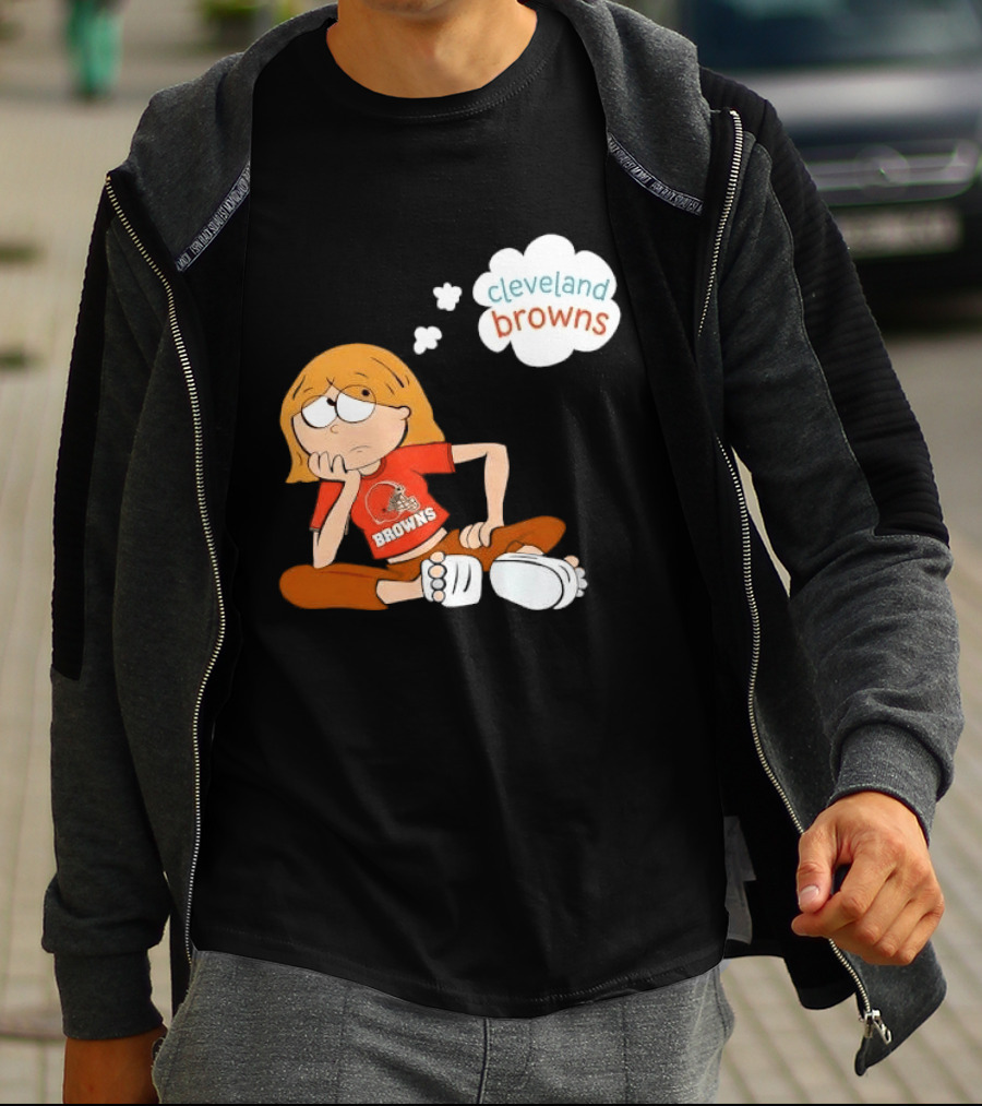 Cleveland Browns Cartoon Girl Sitting With Thought Bubble T-Shirt