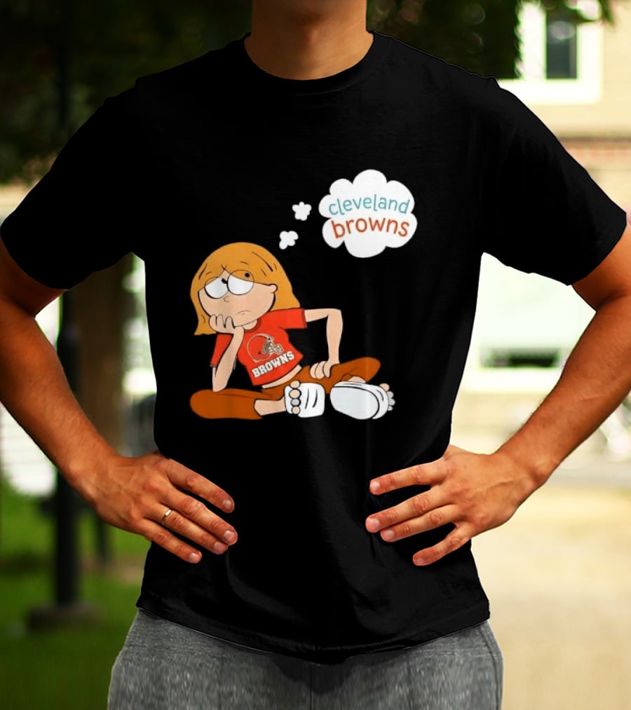 Cleveland Browns Cartoon Girl Sitting With Thought Bubble T-Shirt