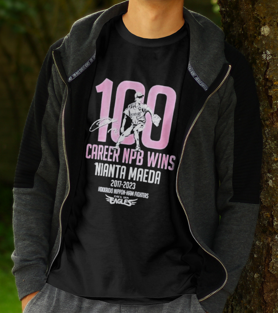 100 Career NPB Wins Kenta Maeda 2007 2023 Hokkaido Nippon Ham Fighters Eagles T-Shirt