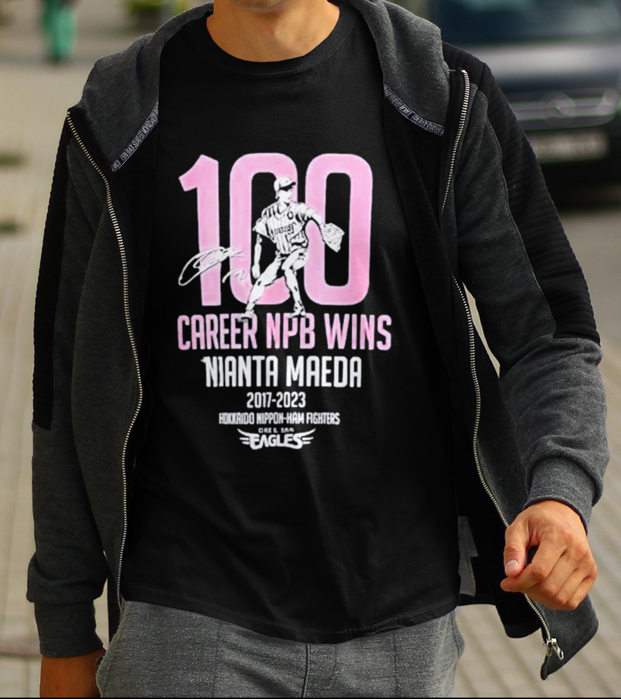 100 Career NPB Wins Kenta Maeda 2007 2023 Hokkaido Nippon Ham Fighters Eagles T-Shirt