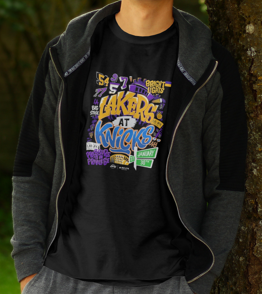 Lakers At Knicks Bright Lights New York January 27 30 2026 T-Shirt