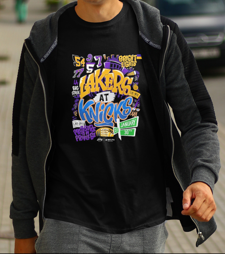 Lakers At Knicks Bright Lights New York January 27 30 2026 T-Shirt