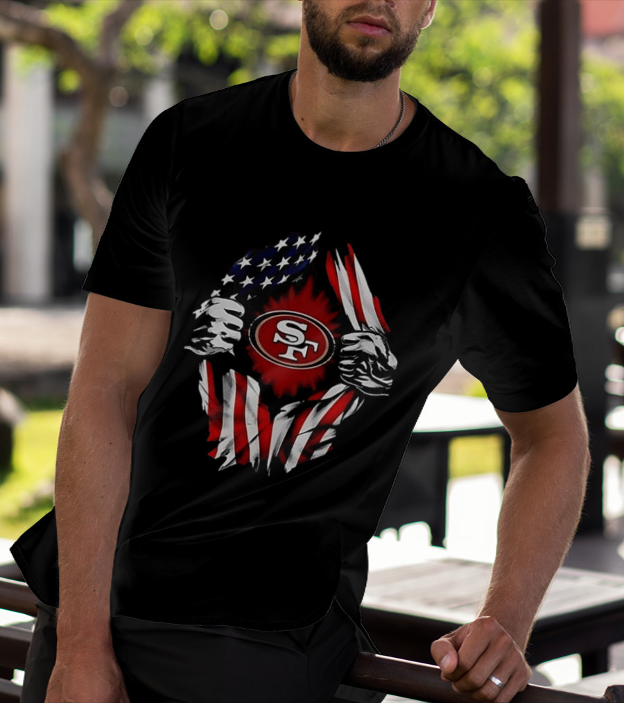 San Francisco 49ers Logo With American Flag And Superman Twist T-Shirt