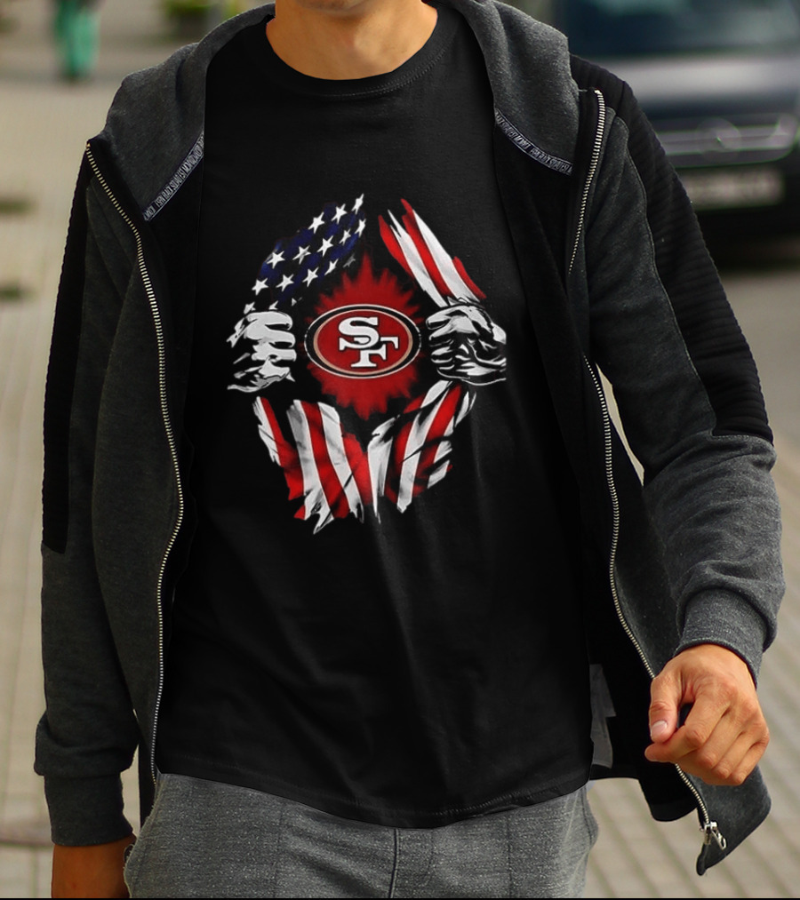 San Francisco 49ers Logo With American Flag And Superman Twist T-Shirt