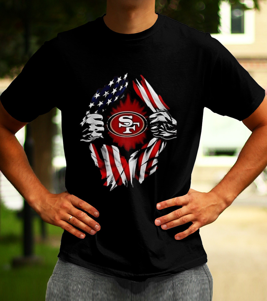 San Francisco 49ers Logo With American Flag And Superman Twist T-Shirt