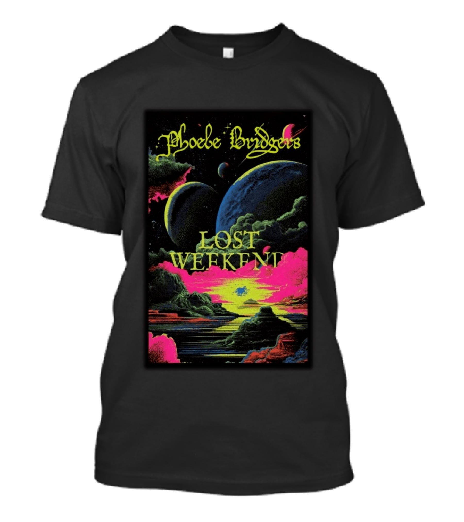 Phoebe Bridgers Lost Weekend 2026 Cosmic Event Planets Clouds Neon T-Shirt