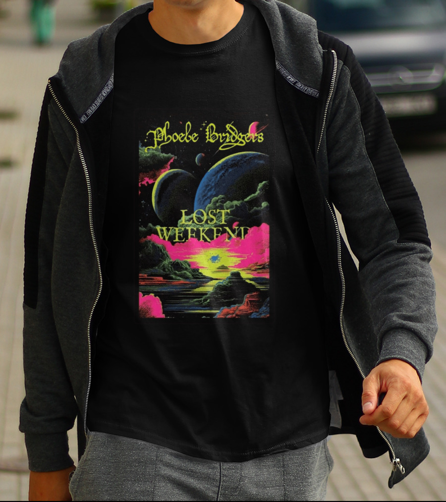 Phoebe Bridgers Lost Weekend 2026 Cosmic Event Planets Clouds Neon T-Shirt