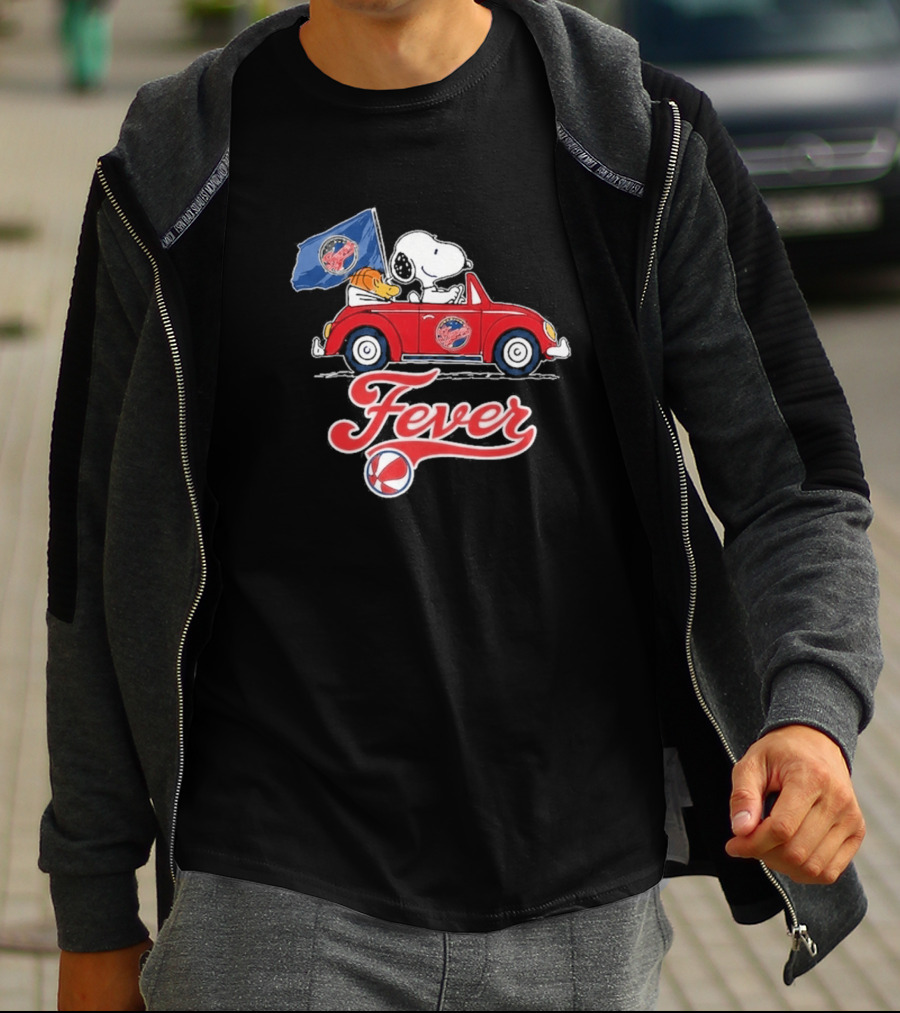 Snoopy Driving Red Car With Indiana Fever WNBA Basketball Logos T-Shirt