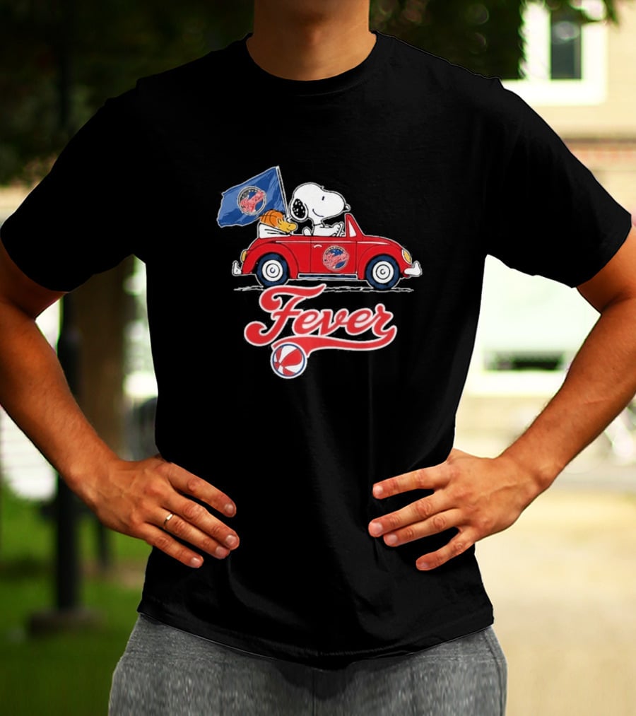 Snoopy Driving Red Car With Indiana Fever WNBA Basketball Logos T-Shirt