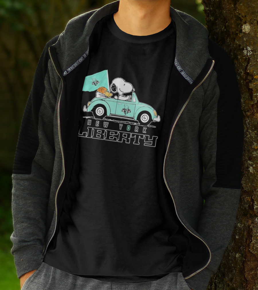 Snoopy Driving Car New York Liberty WNBA Basketball T-Shirt