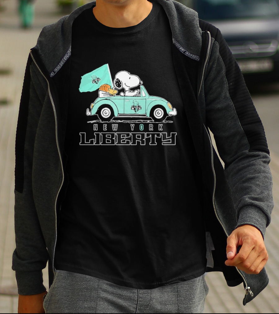 Snoopy Driving Car New York Liberty WNBA Basketball T-Shirt