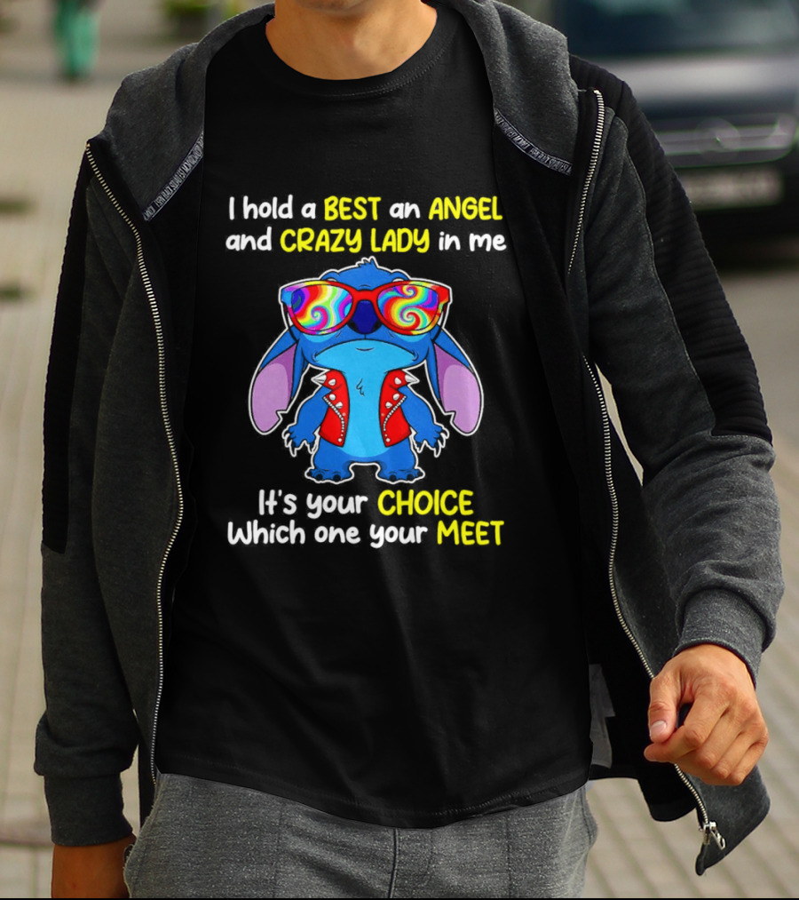 Stitch Disney Best Angel Crazy Lady Choice Meet T-Shirt