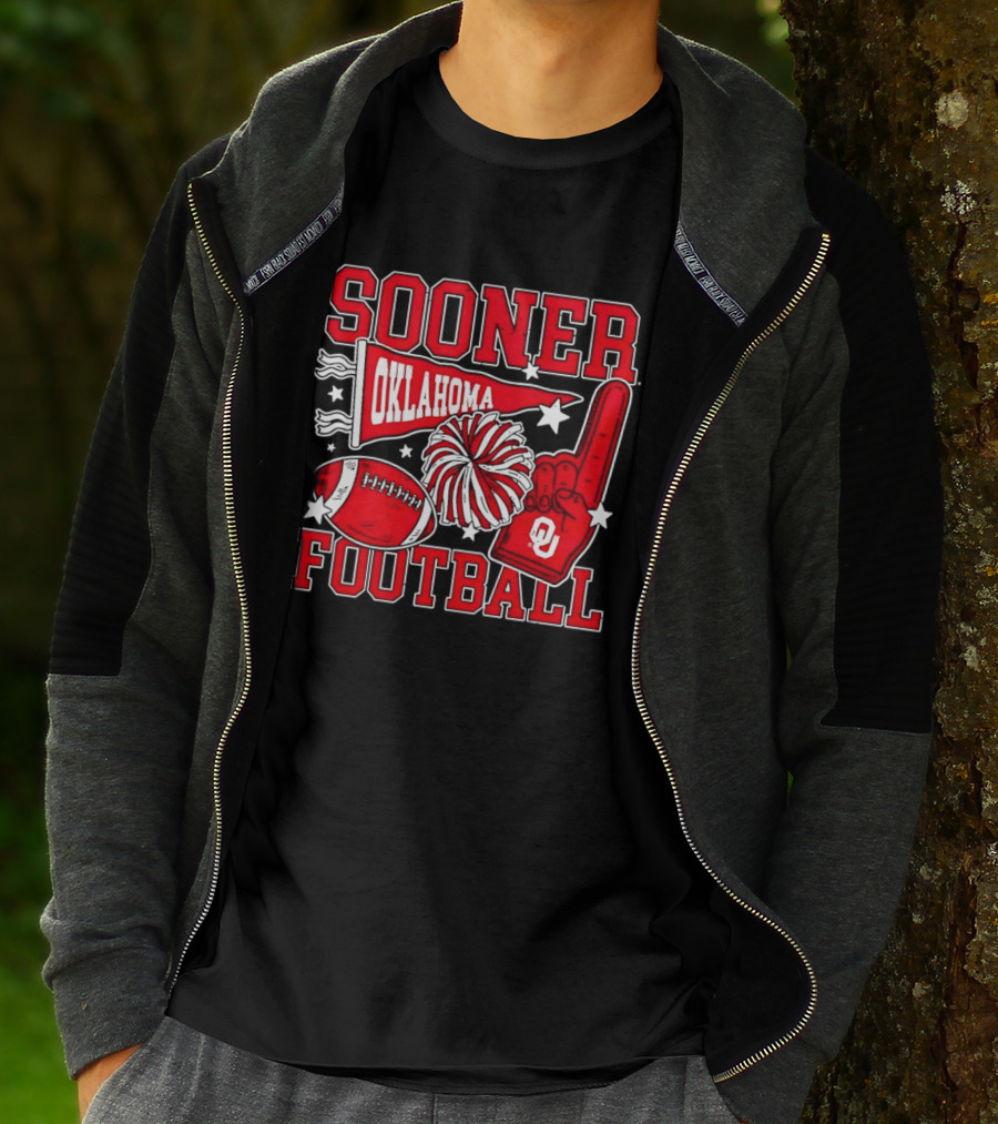 Oklahoma Sooners Football Sooner OU Pom Pom Foam Finger Pennant T-Shirt
