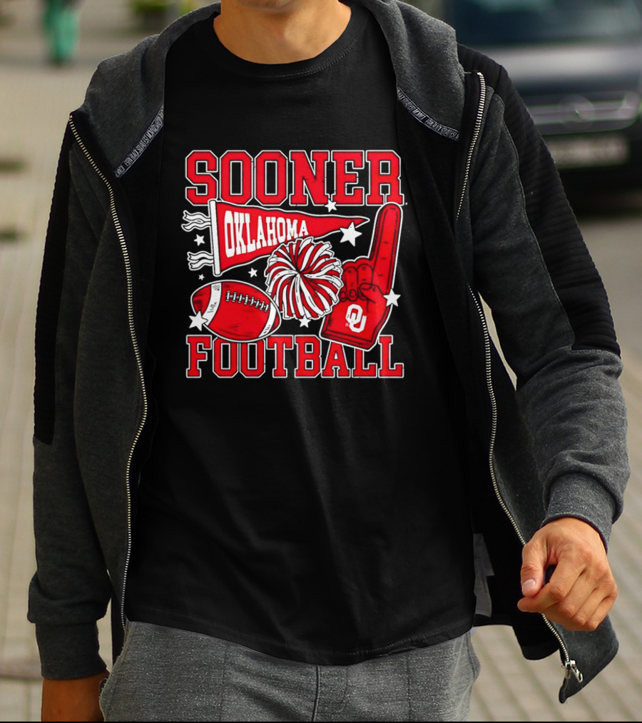 Oklahoma Sooners Football Sooner OU Pom Pom Foam Finger Pennant T-Shirt