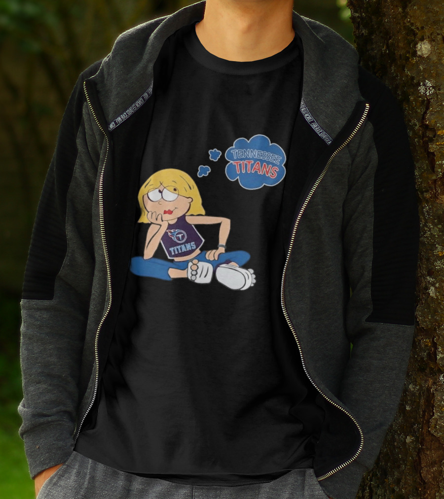 Tennessee Titans Blonde Cartoon Girl Sitting Thinking Thought Bubble Titans T-Shirt