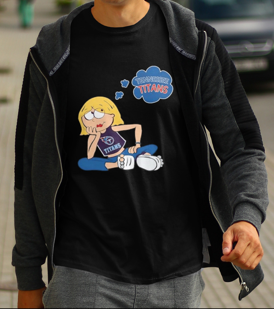 Tennessee Titans Blonde Cartoon Girl Sitting Thinking Thought Bubble Titans T-Shirt