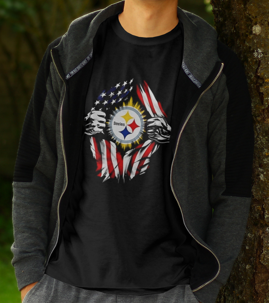 Pittsburgh Steelers Superman Skull Cap USA Flag T-Shirt