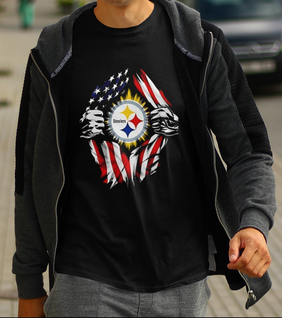 Pittsburgh Steelers Superman Skull Cap USA Flag T-Shirt
