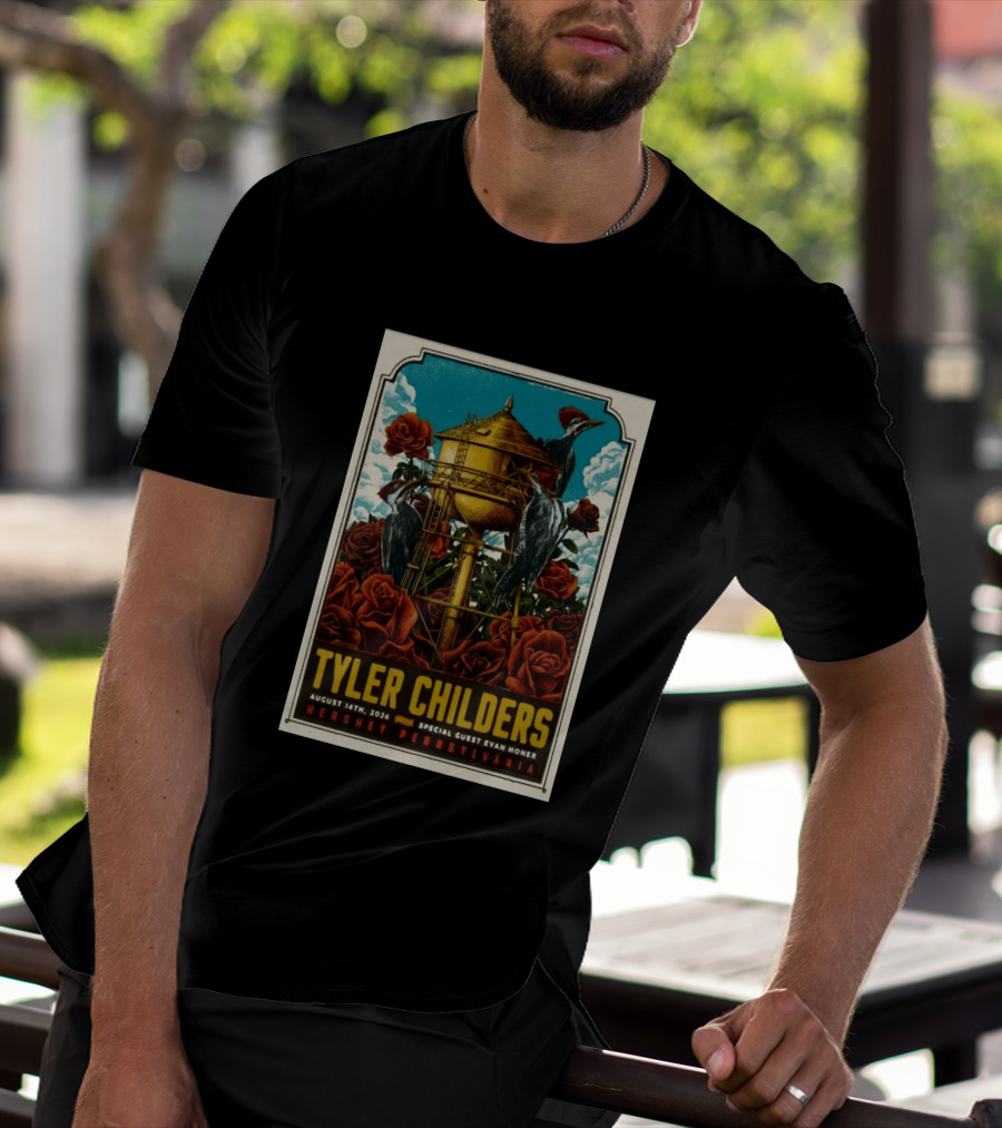 Tyler Childers August 14 2026 Hershey PA Water Tower Woodpeckers Roses T-Shirt