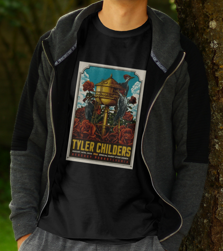 Tyler Childers August 14 2026 Hershey PA Water Tower Woodpeckers Roses T-Shirt