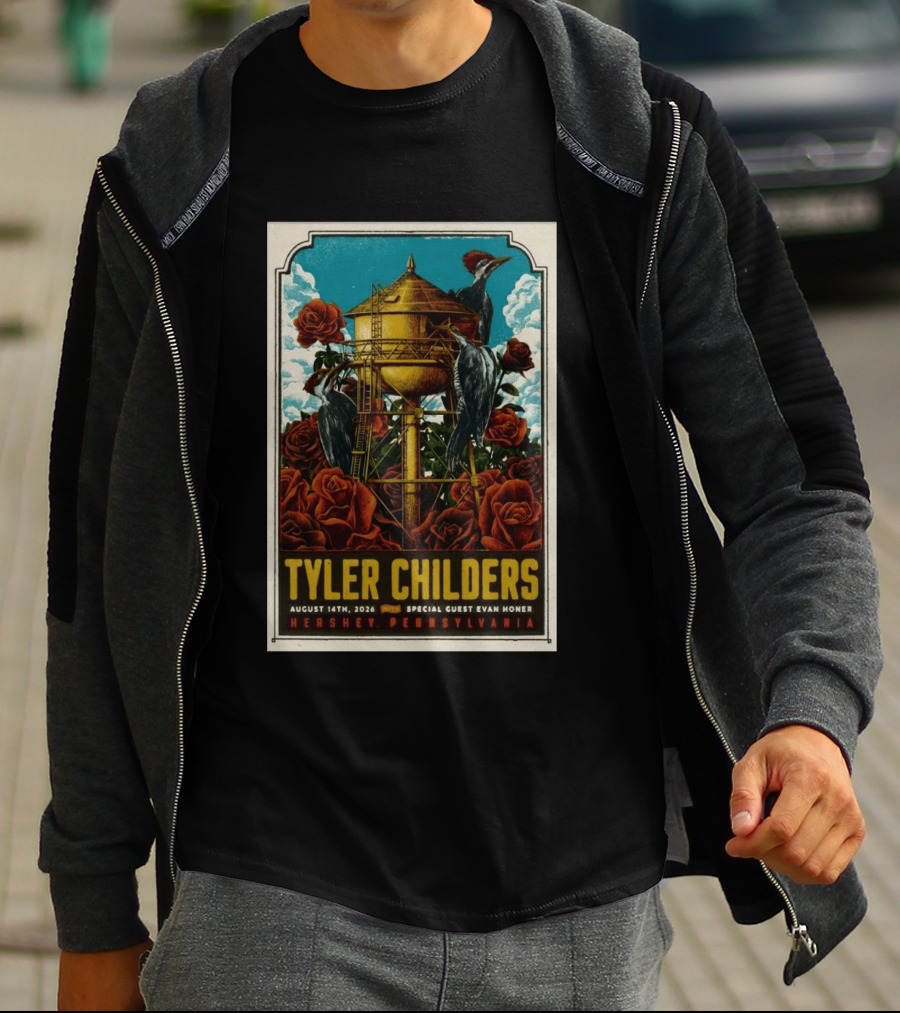 Tyler Childers August 14 2026 Hershey PA Water Tower Woodpeckers Roses T-Shirt
