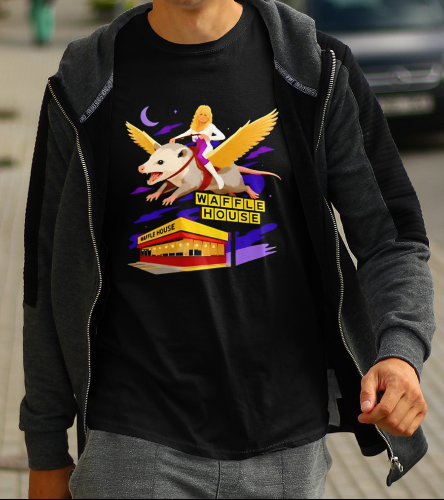 Waffle House Dolly Parton Flying Opossum Adventure T-Shirt