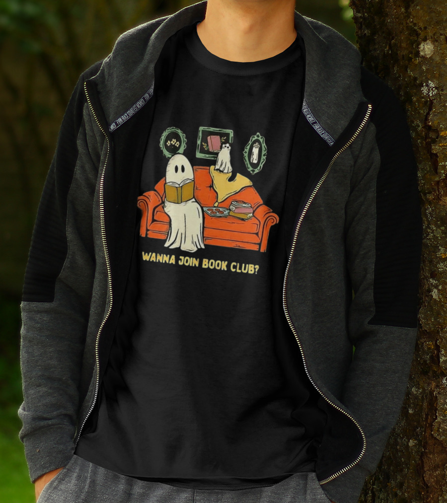 Wanna Join Book Club Ghost Cat Spooky Halloween Cookies T-Shirt