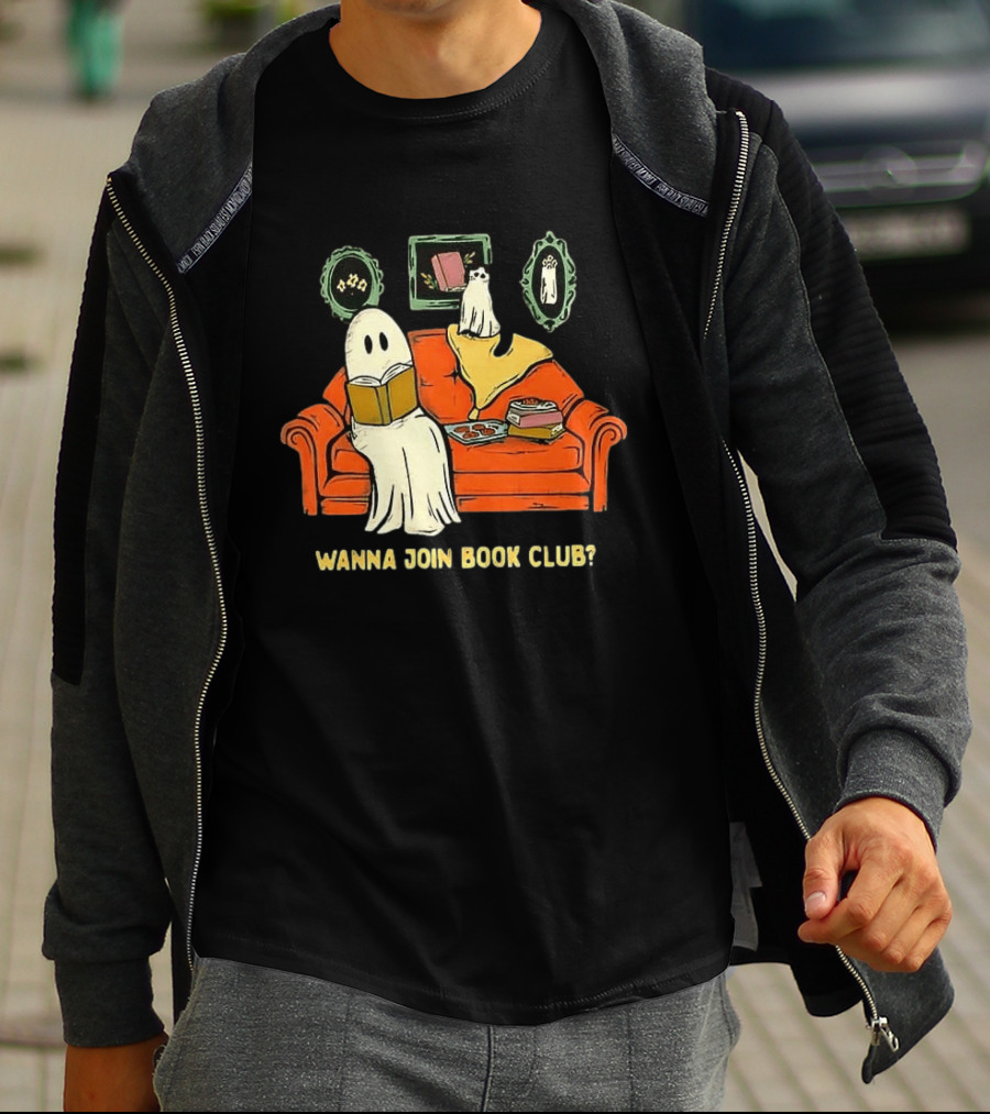 Wanna Join Book Club Ghost Cat Spooky Halloween Cookies T-Shirt