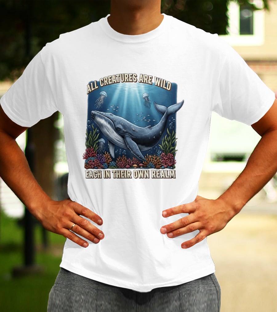 All Creatures Are Wild Humpback Whale Ocean Coral Reef Jellyfish Realm T-Shirt