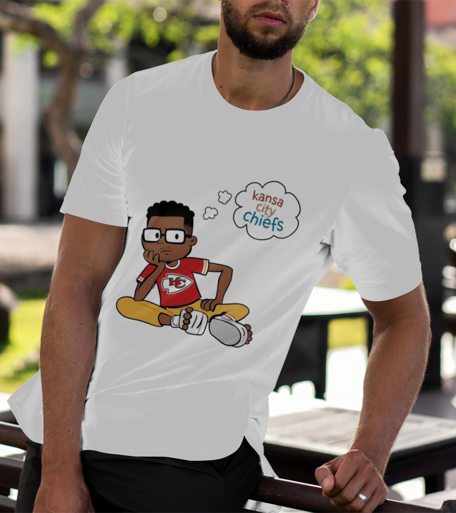 Kansas City Chiefs Cartoon Boy Thought Bubble Sitting With KC T-Shirt
