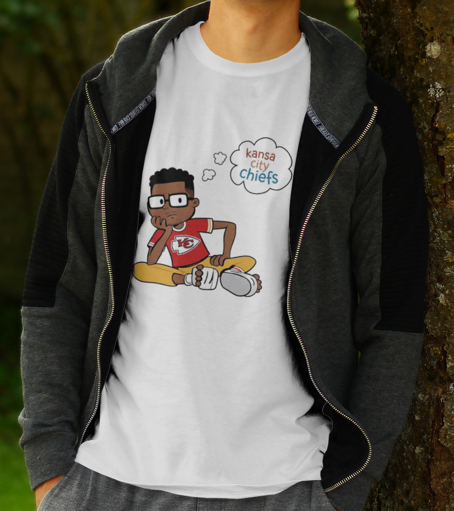 Kansas City Chiefs Cartoon Boy Thought Bubble Sitting With KC T-Shirt