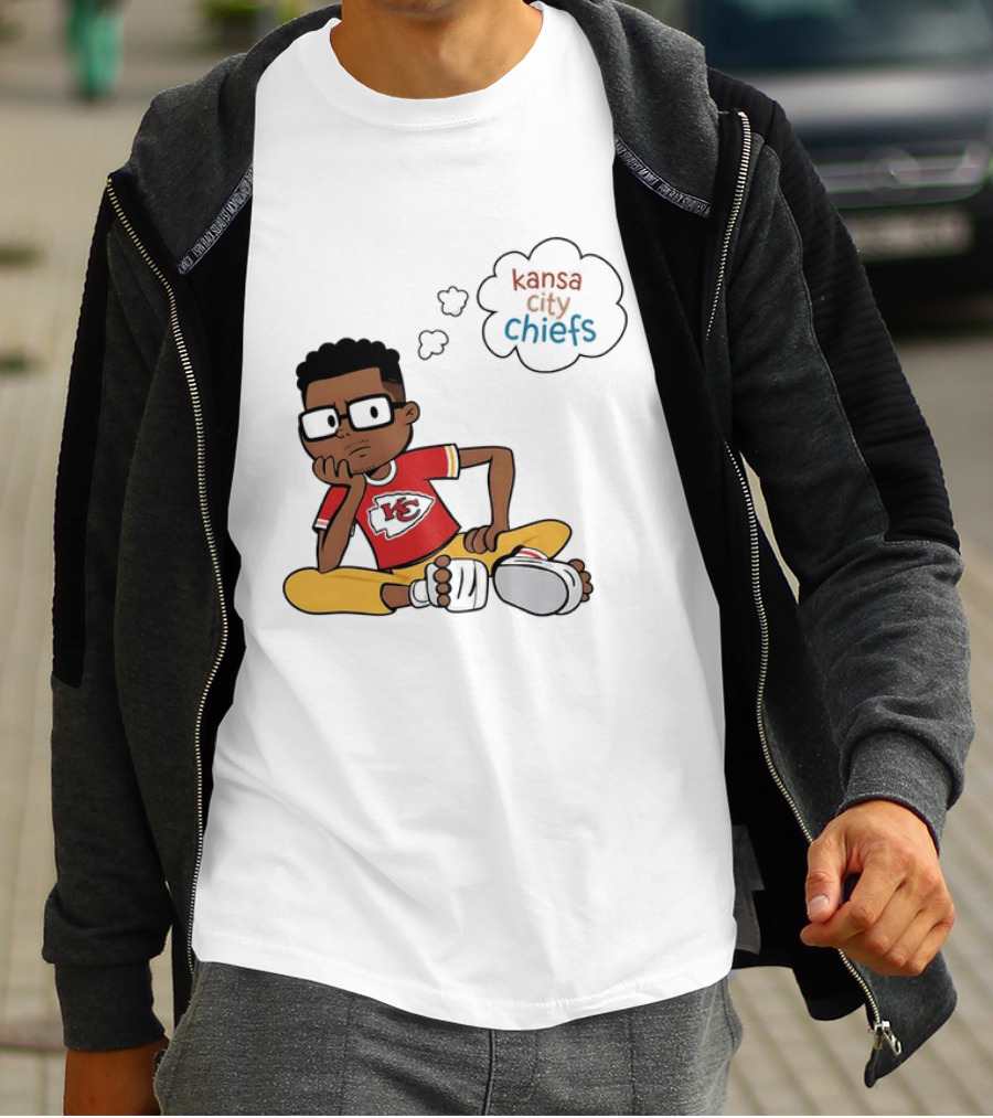 Kansas City Chiefs Cartoon Boy Thought Bubble Sitting With KC T-Shirt